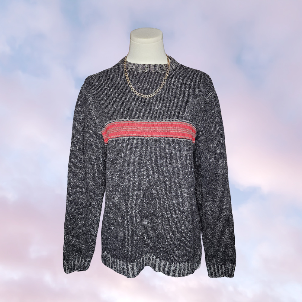 Vtg Transnine Y2k Dark Gray Wool Cotton Red Stripe Grunge Skate Sweater Sz M